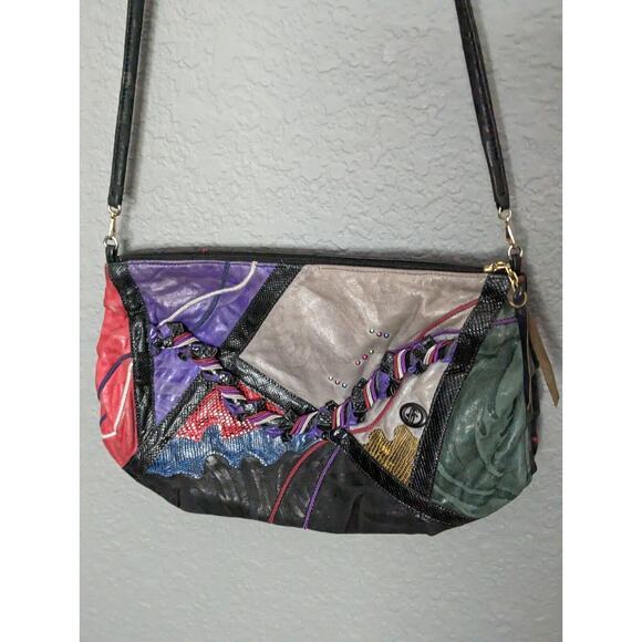 Vintage Carlo Fiori Italy Snakeskin Patchwork Leather Shoulder Bag Crossbody 80s - Picture 9 of 12